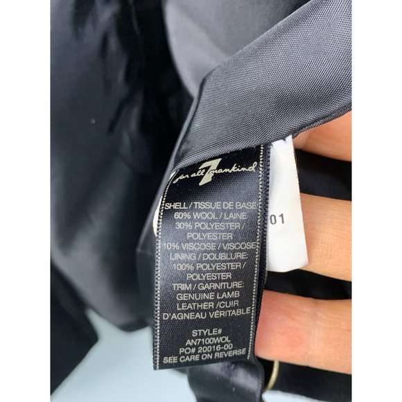 7 for all Mankind Wool Pea coat Black Leather Trim Size Small Button 6629 - Picture 11 of 12